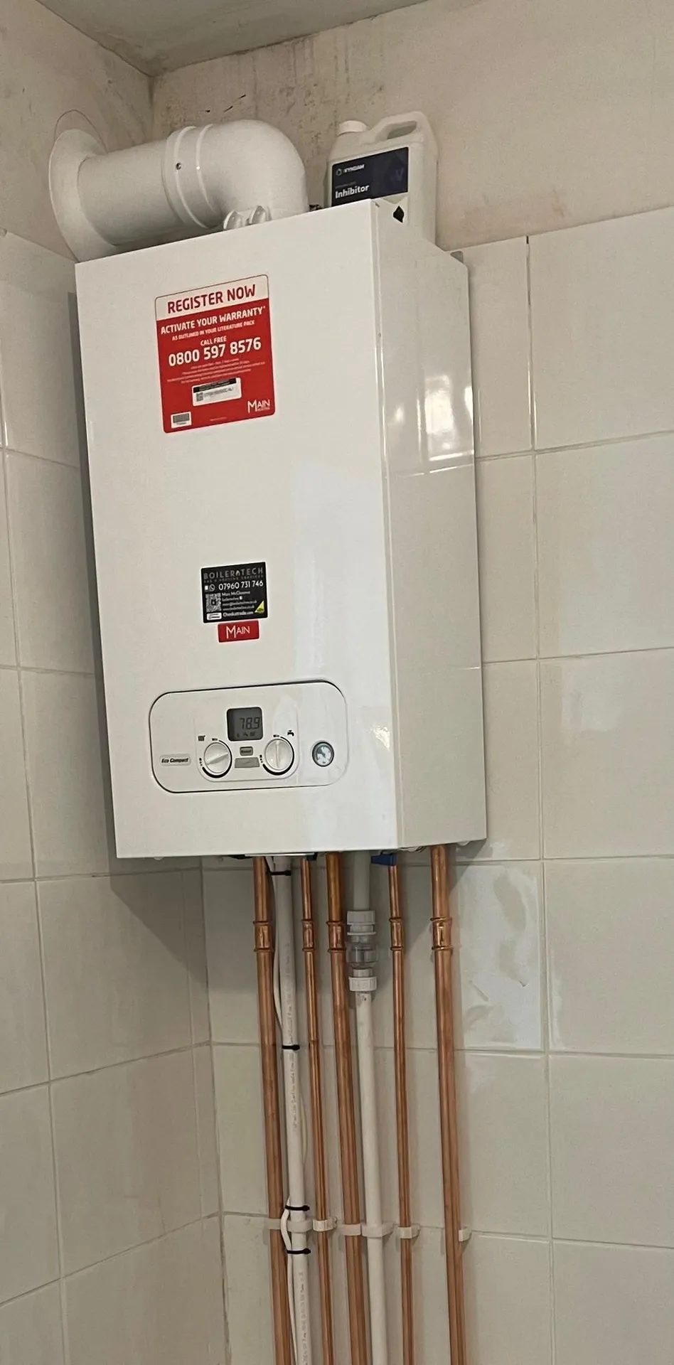 New combi boiler installation with neat copper pipework in North Shields