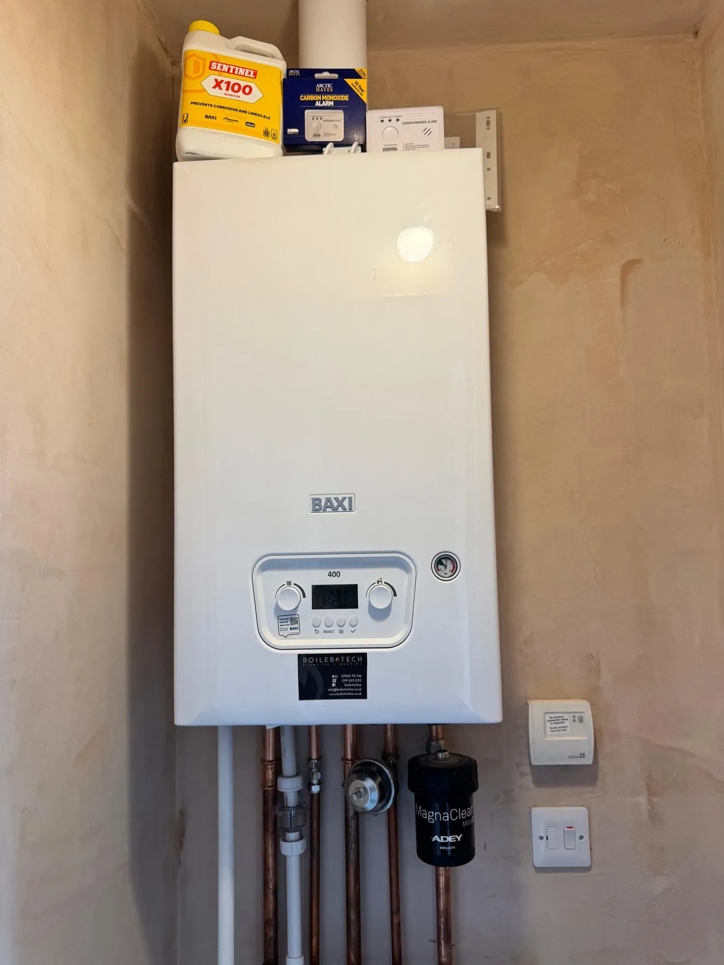 New combi boiler installation with neat copper pipework in North Shields