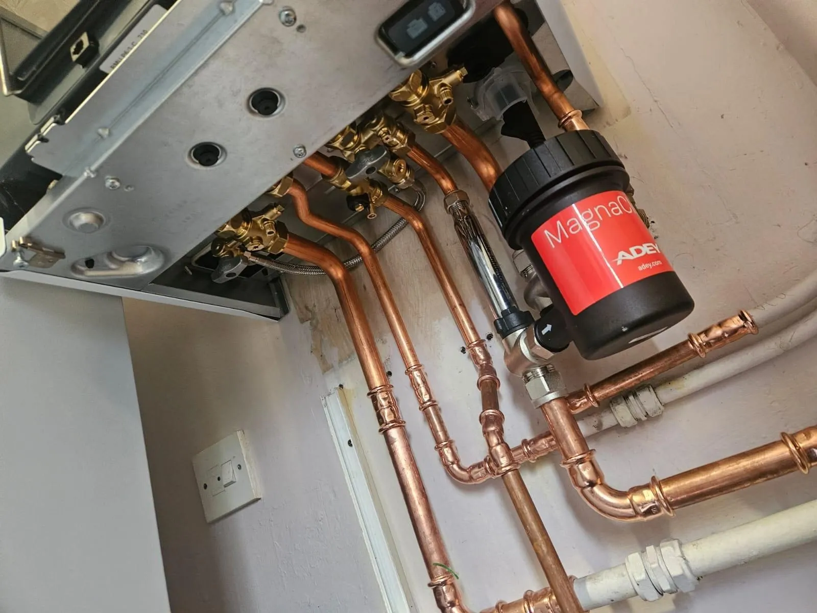 Central heating pipework and magnetic system filter installation in North Shields