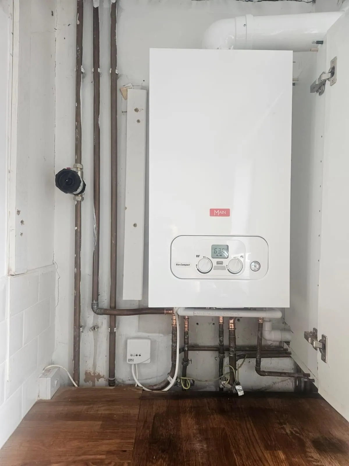 New combi boiler installation with neat copper pipework in North Shields