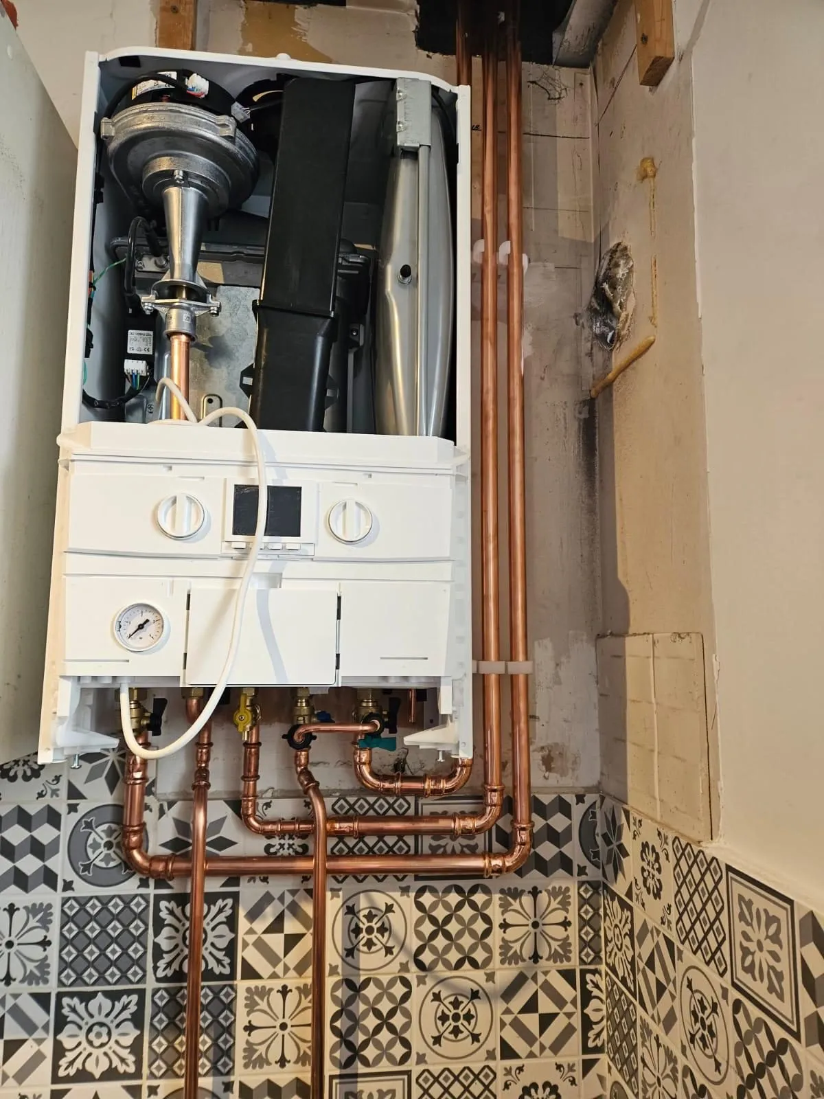 New boiler being commissioned with fresh copper pipework, North Shields